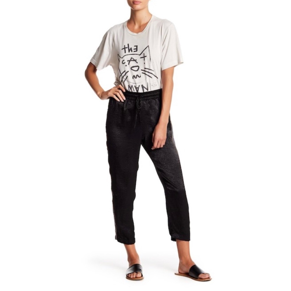 Hiatus - Black Satin Joggers w/ Olive/gray Stripes